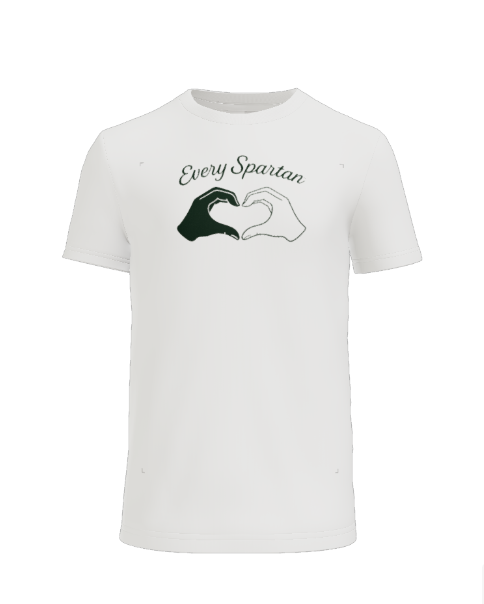 A white t-shirt featuring the text 