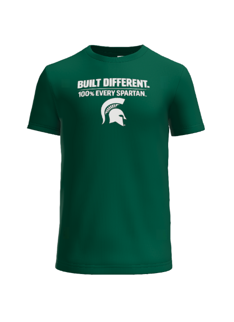 Green t-shirt with white text and a Spartan helmet. Text reads 
