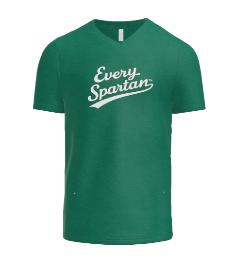 Green v-neck t-shirt with the words 