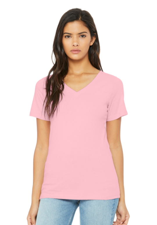 A light pink V-neck t-shirt with 