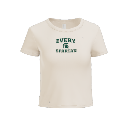 A cream-colored, short-sleeved cropped t-shirt with 