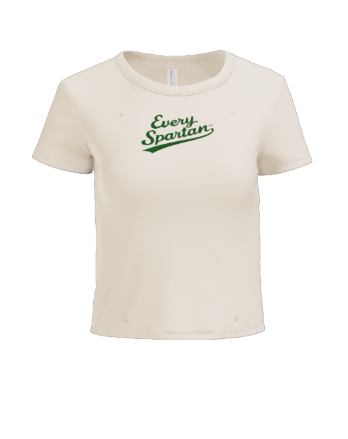 A cream-colored, short-sleeved cropped t-shirt with 