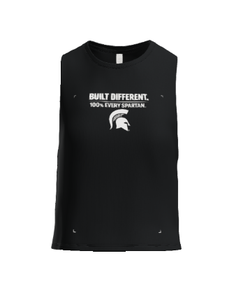 A black athletic tank top with white text 