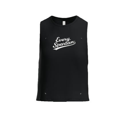 A black athletic tank top with the white text 