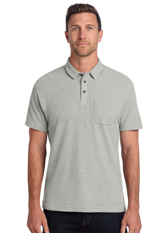 Light gray polo shirt with green embroidered 