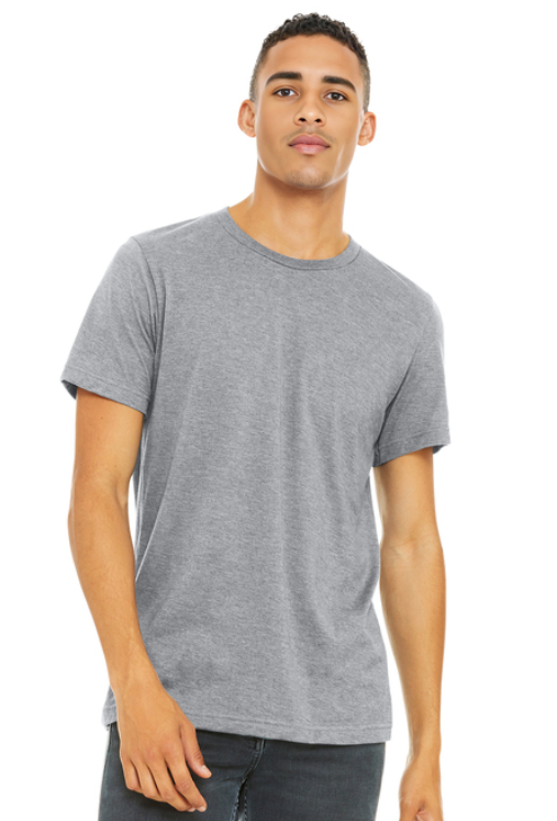 A heather gray t-shirt with the text 