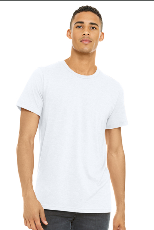 A white t-shirt featuring the black text 