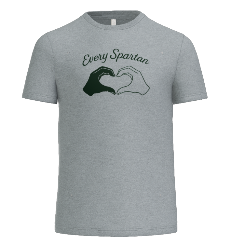 A grey t-shirt featuring the text 