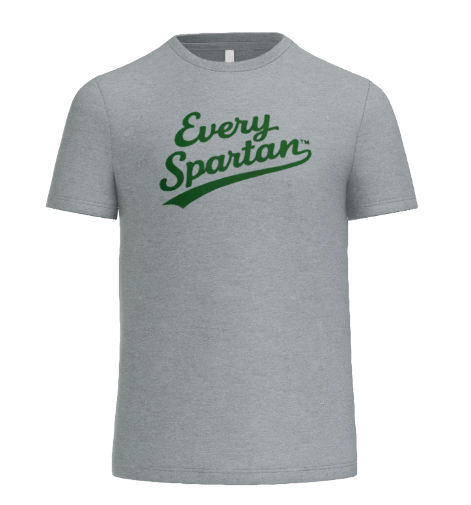 A heather gray t-shirt with 