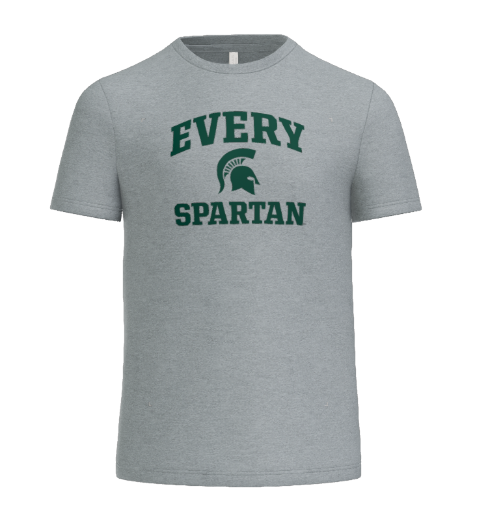 A light gray t-shirt with dark green 