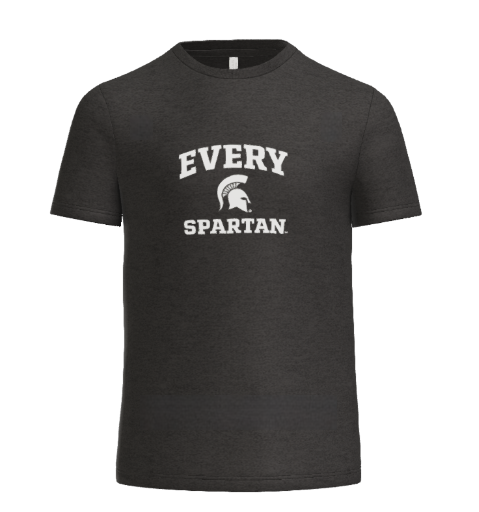 A dark gray t-shirt with the text 