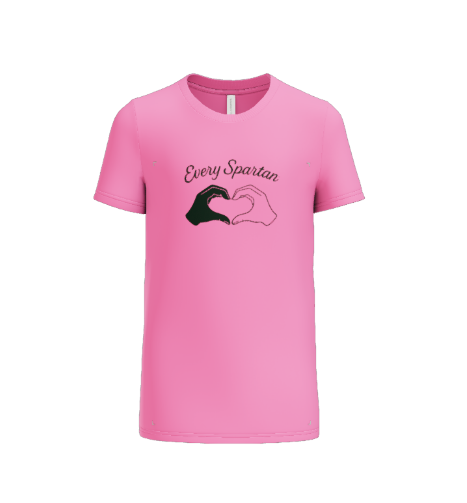 A pink t-shirt featuring the text 