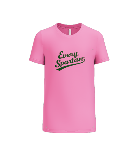 A pink short-sleeved t-shirt with 