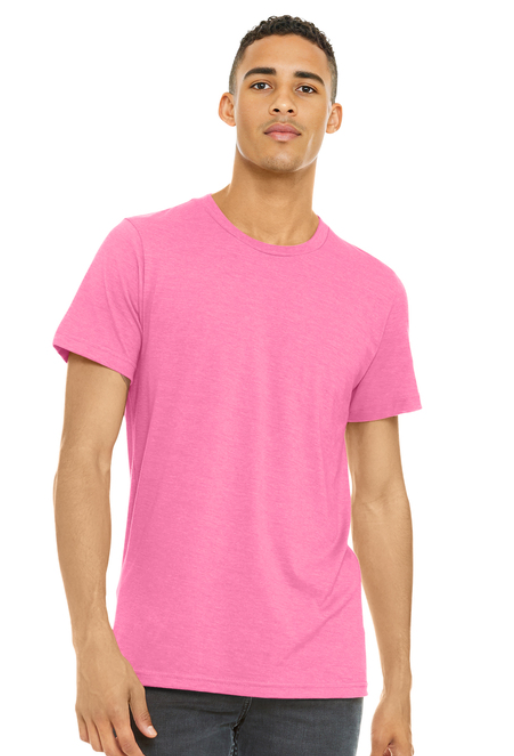 A pink short-sleeved t-shirt with a green Spartan helmet logo and the text 