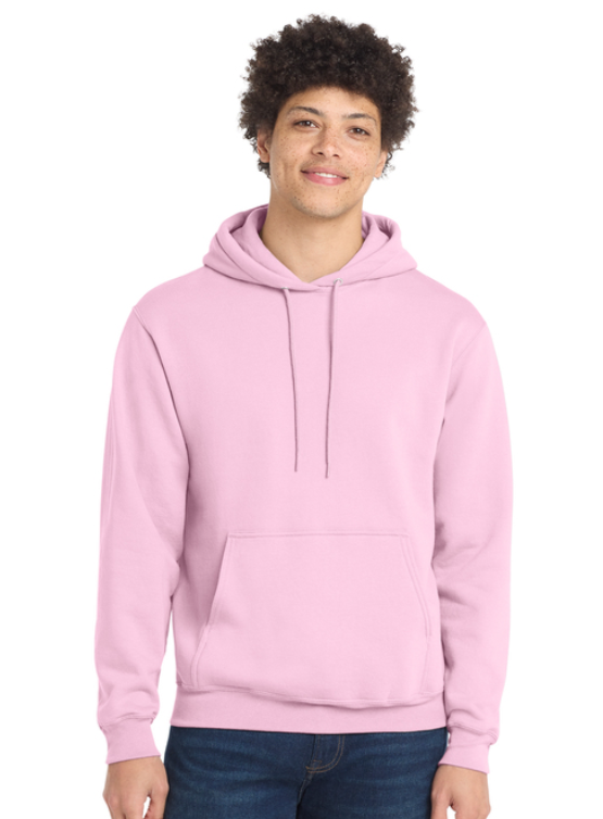 A pink hooded sweatshirt featuring a green Spartan helmet logo and the text 