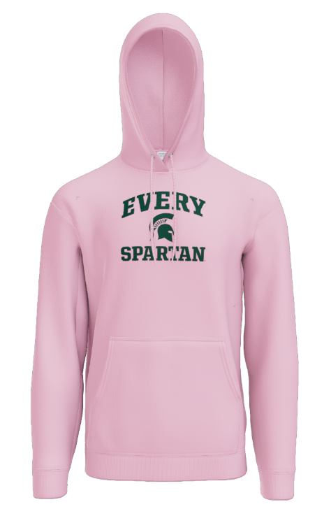 A light pink hooded sweatshirt with 
