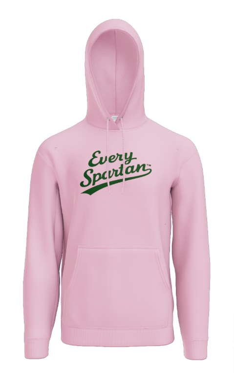 A light pink hooded sweatshirt with 