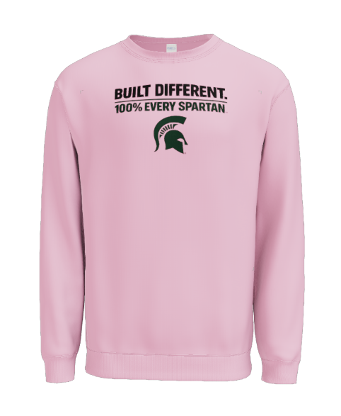 A light pink crewneck sweatshirt with 