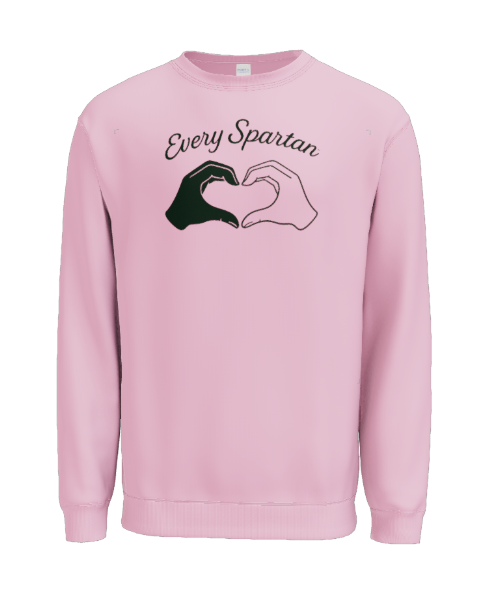 A pink crewneck sweatshirt with 