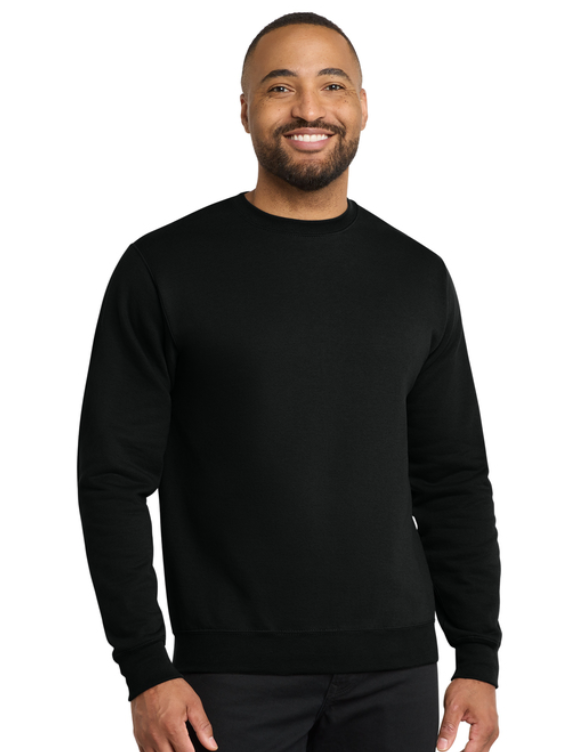 A black crewneck sweatshirt with 