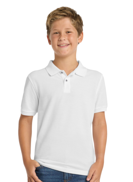 Youth Silk Touch™ Polo (hockey script) Port Authority® White