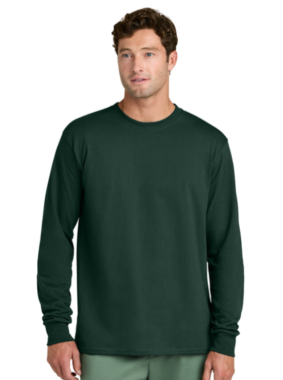 A dark green long-sleeved shirt with the words 