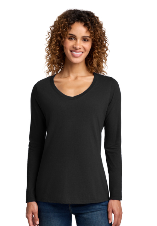 Women's Long Sleeve Fan Favorite™ V-Neck Tee (hockey script) Port & Co™ Black