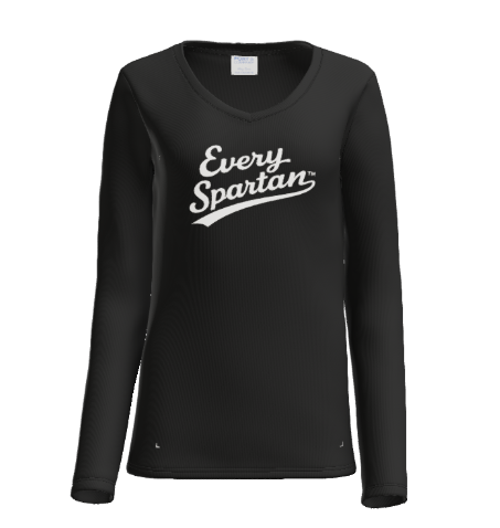 Women's Long Sleeve Fan Favorite™ V-Neck Tee (hockey script) Port & Co™ Black