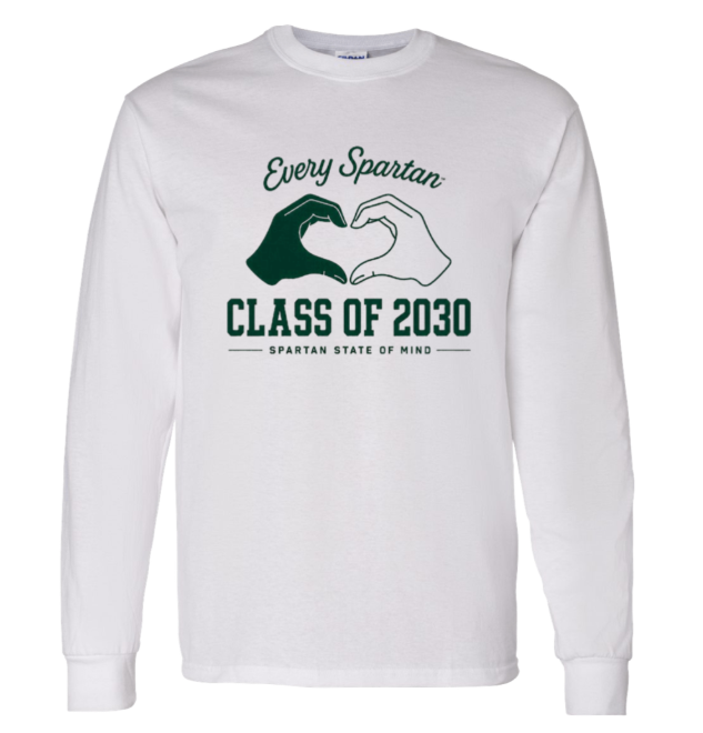 White long-sleeve shirt with green