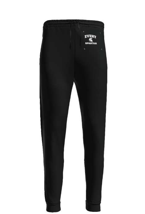 Black sweatpants with a logo on the back.