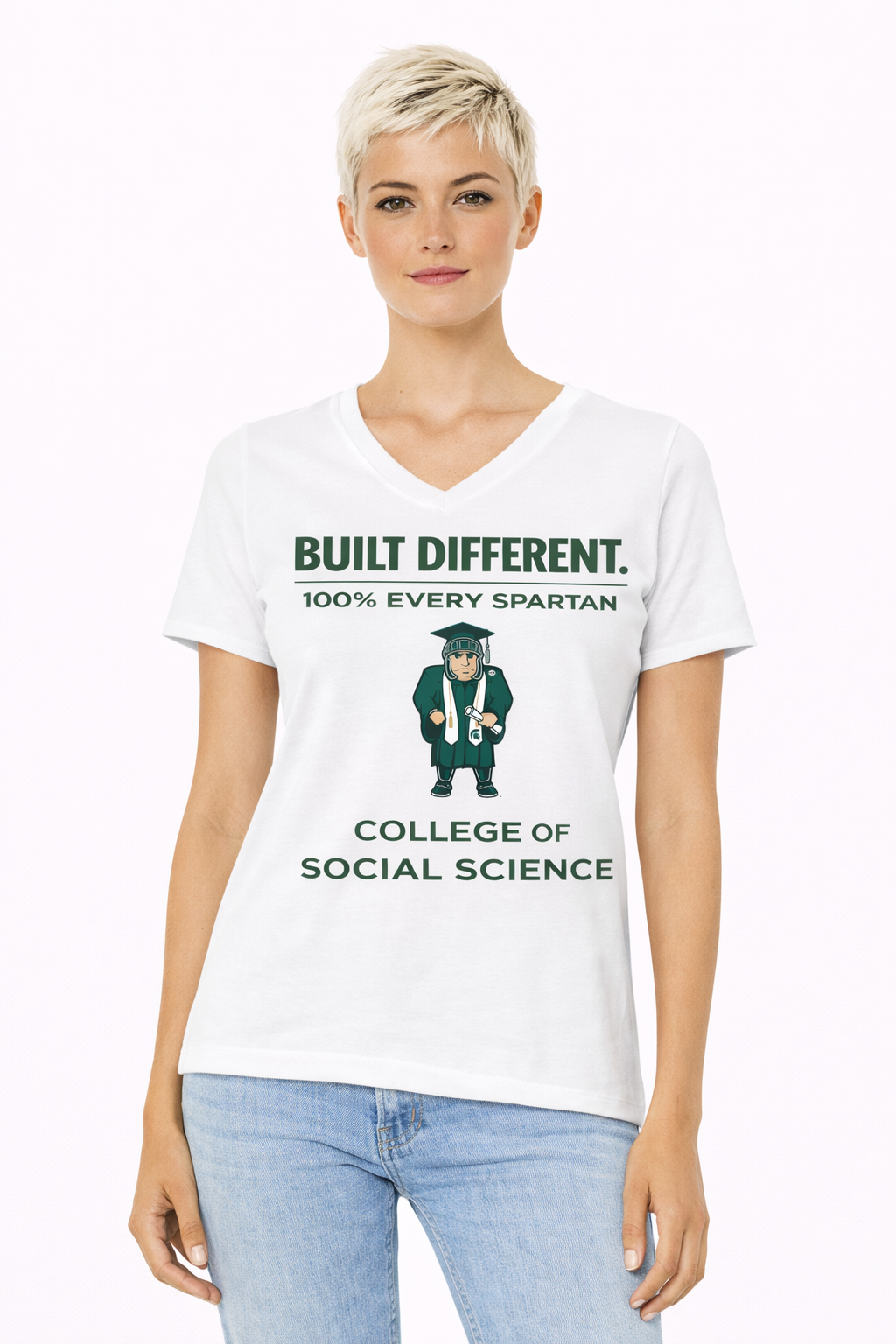 A white v-neck t-shirt with 