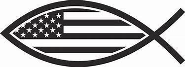 Black outline of a fish containing an American flag.