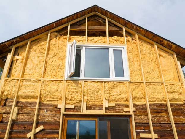 A house is being built with spray foam insulation