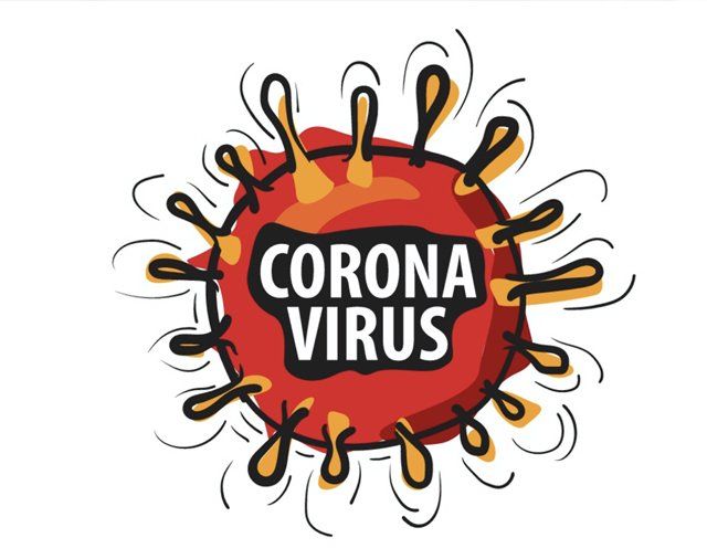 A cartoon drawing of a corona virus on a white background