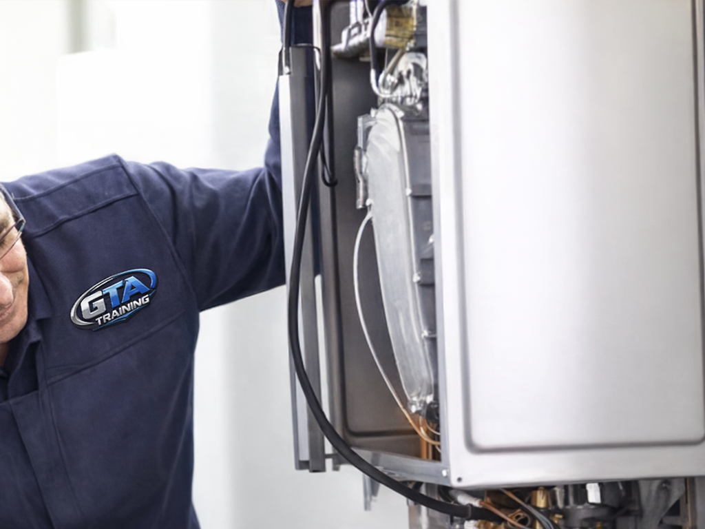 gas engineer working on a boiler