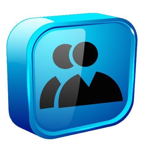 A blue square with two people on it