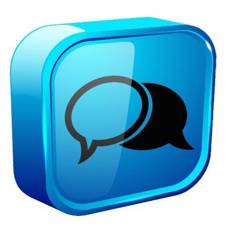 A blue square with two speech bubbles on it