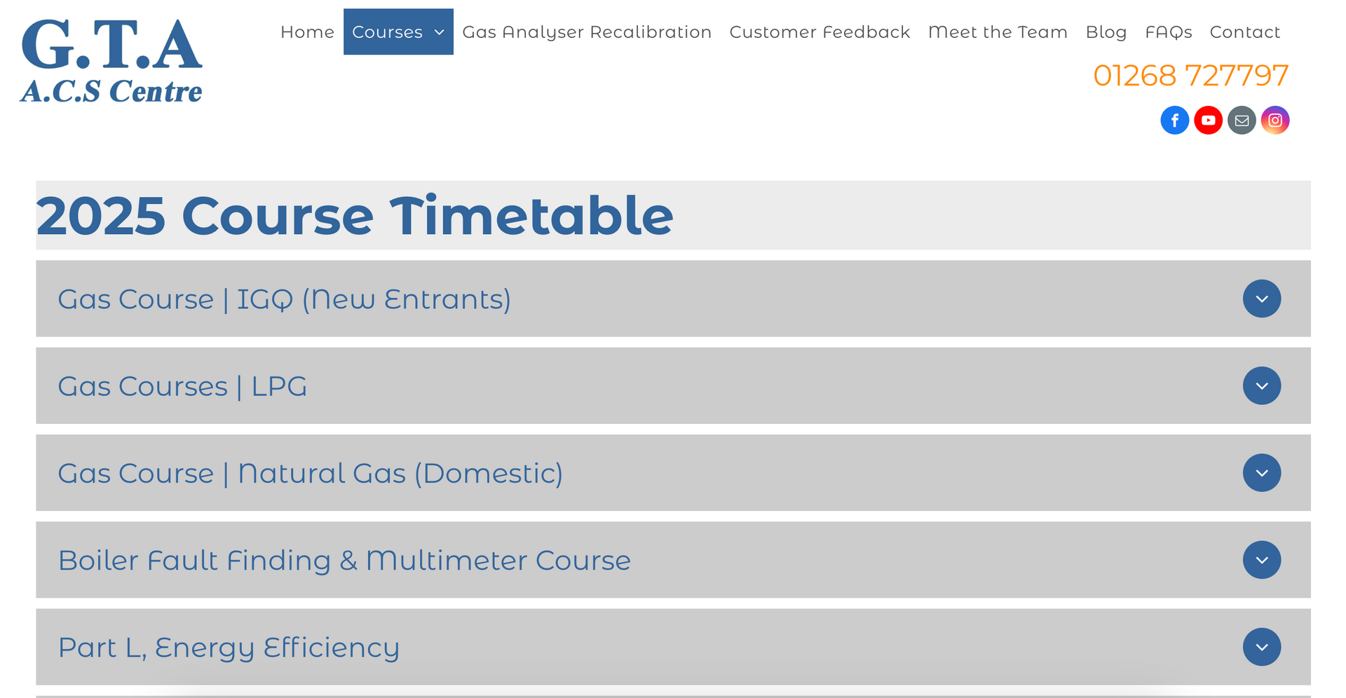 A screenshot of a website showing a course timetable for 2025