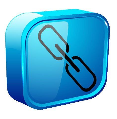 A blue square with a chain link on it