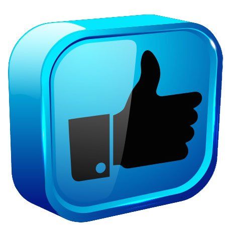 A blue square with a black hand giving a thumbs up