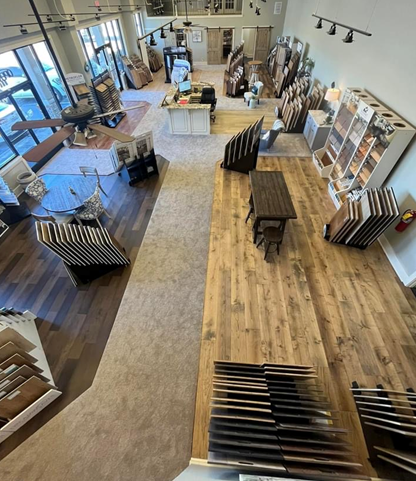 An aerial view of a wood floor showroom