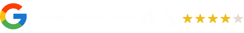 Ein Google-Logo mit fünf Sternen daneben auf weißem Hintergrund.