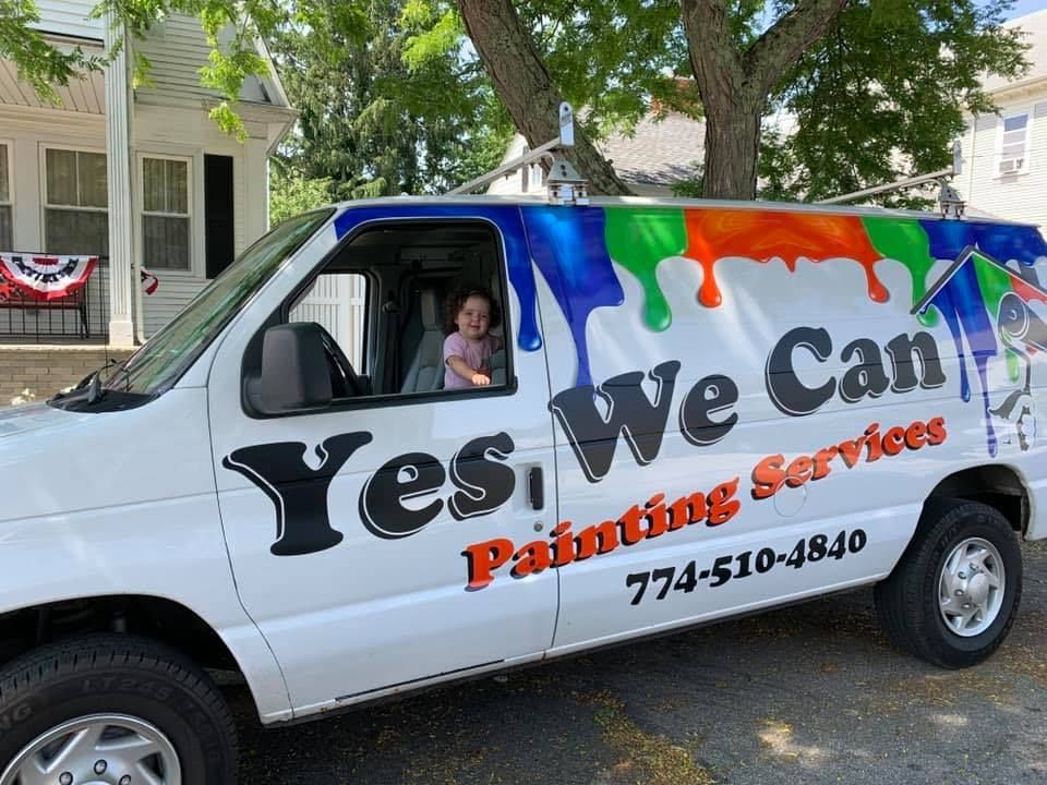 A white van that says yes we can painting services