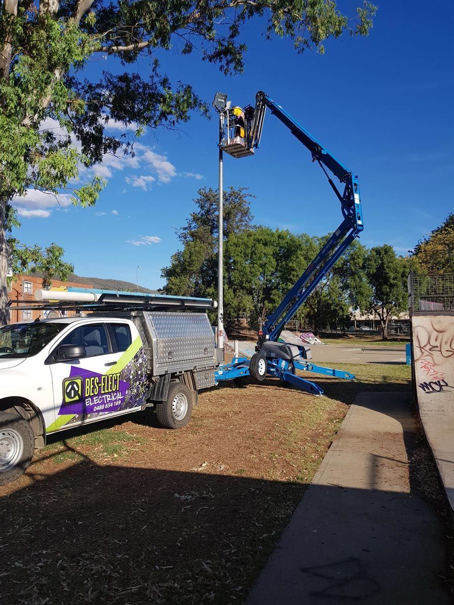 Electrician On A Blue Crane