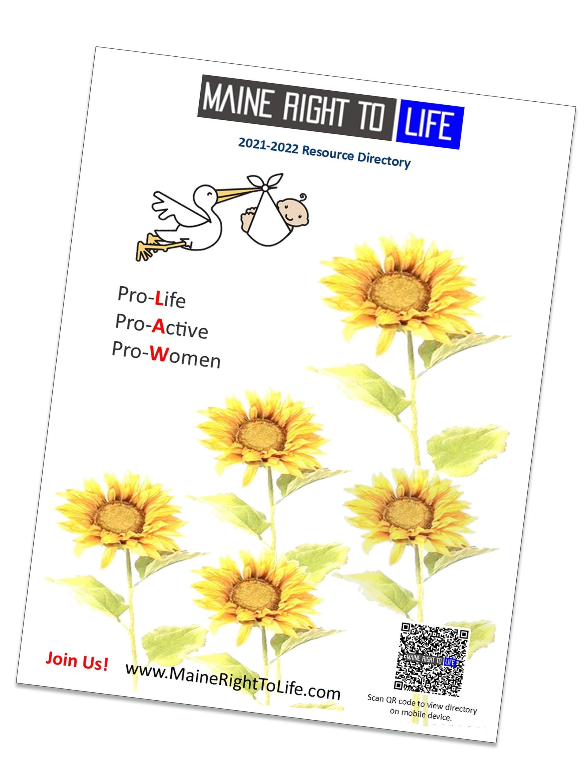 A poster for Maine Right To Life with sunflowers on it – Auburn, ME - Maine Right To Life