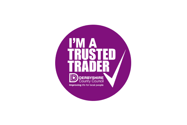 A purple sticker that says `` i 'm a trusted trader ''