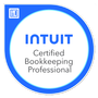 Intuit Certified Bookkeeping Professional badge in blue and white.
