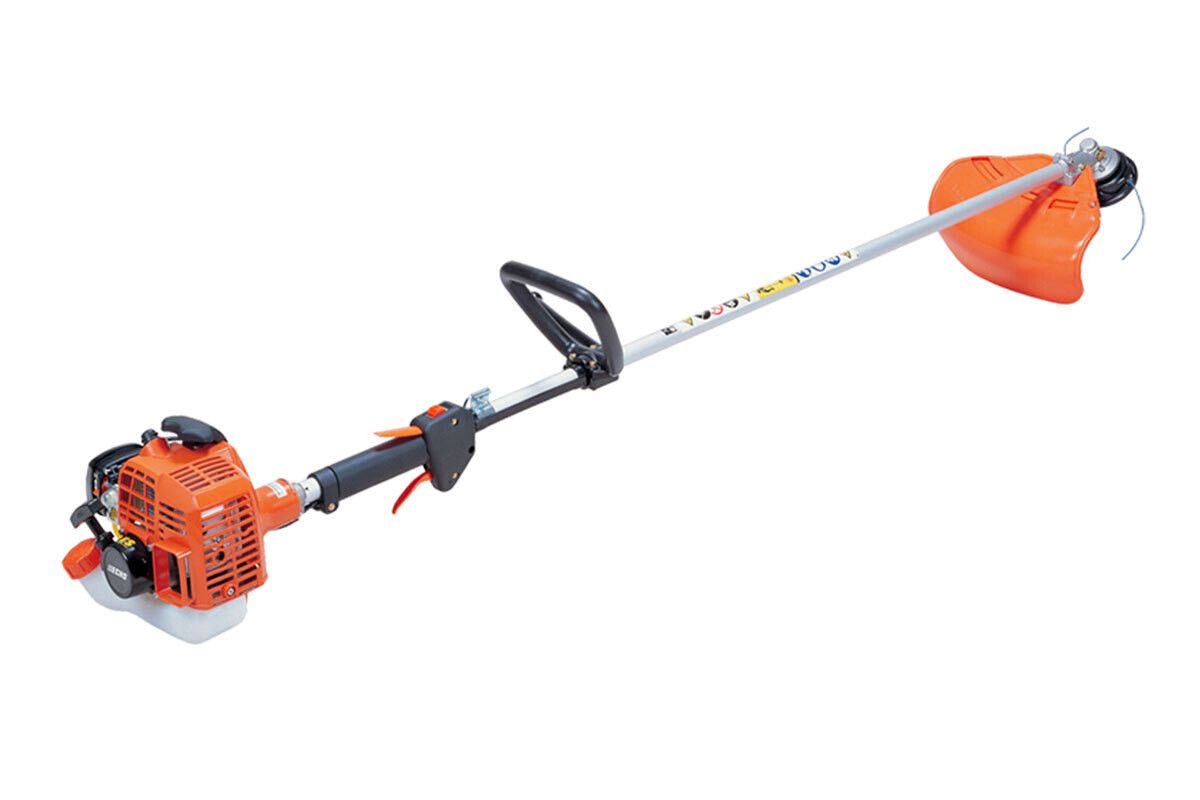 Un decespugliatore è raffigurato su uno sfondo bianco.