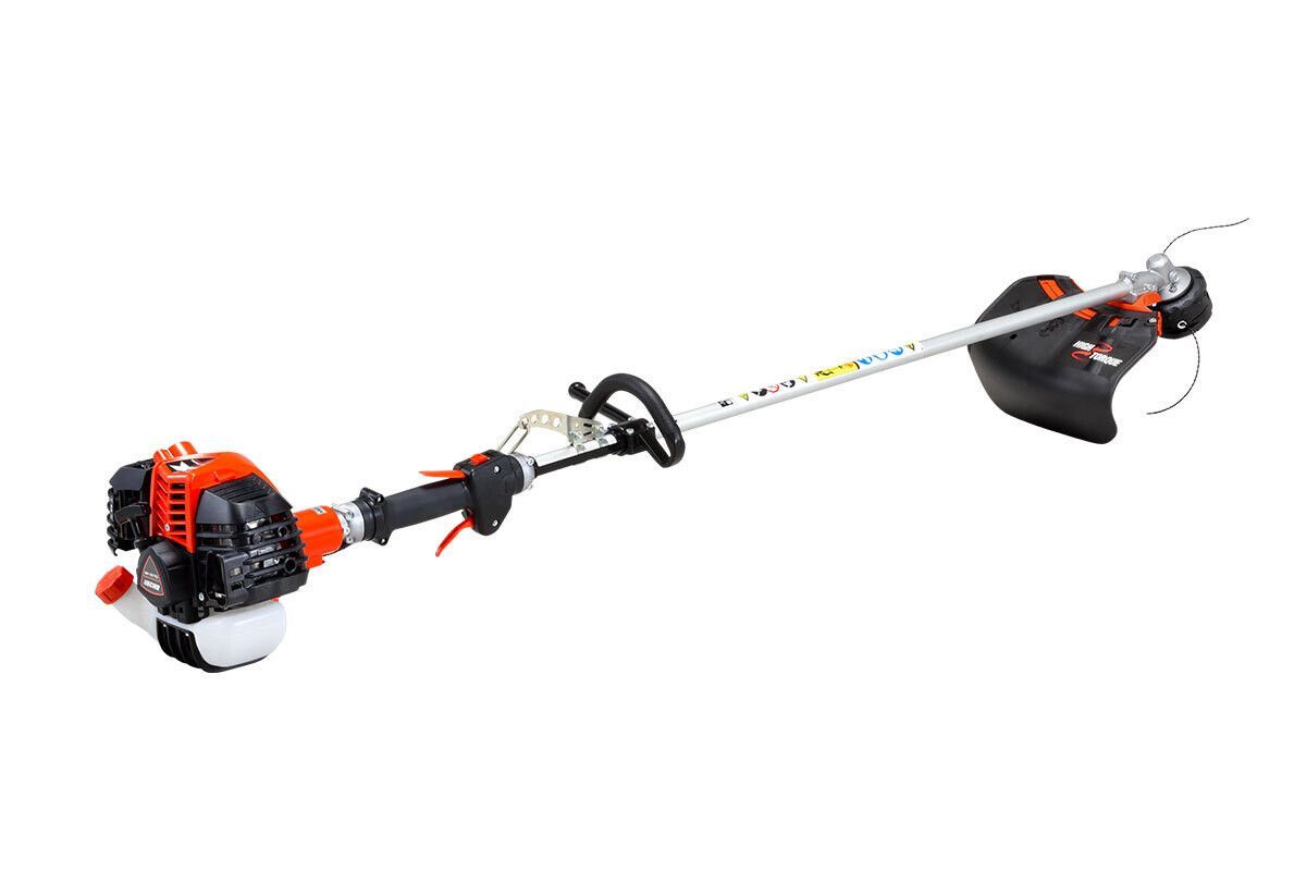 Un decespugliatore è raffigurato su uno sfondo bianco.