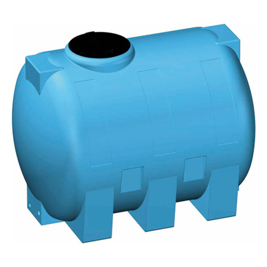 Un serbatoio di plastica blu con un buco nero al centro